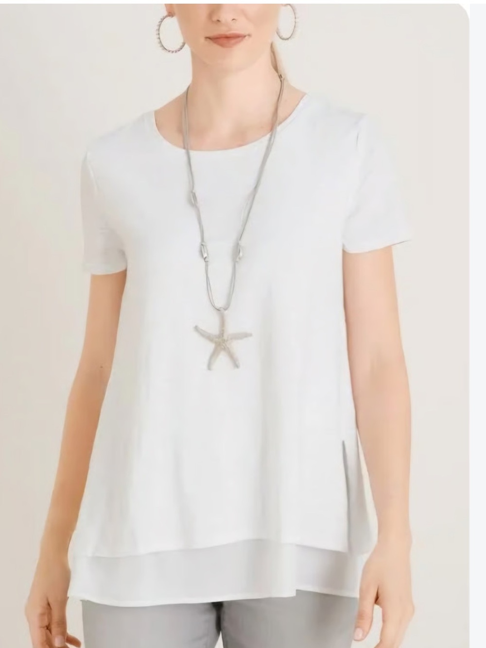 Chico's White Layered Short-Sleeve Tunic Top 0(S)
